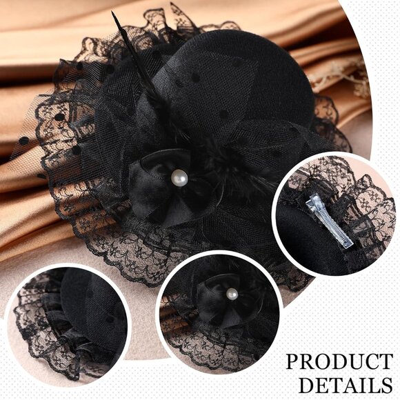 Girls Mini Fascinator 6 Pack Vintage Tea Derby Clip-On Hair Accessories - Picture 5 of 8